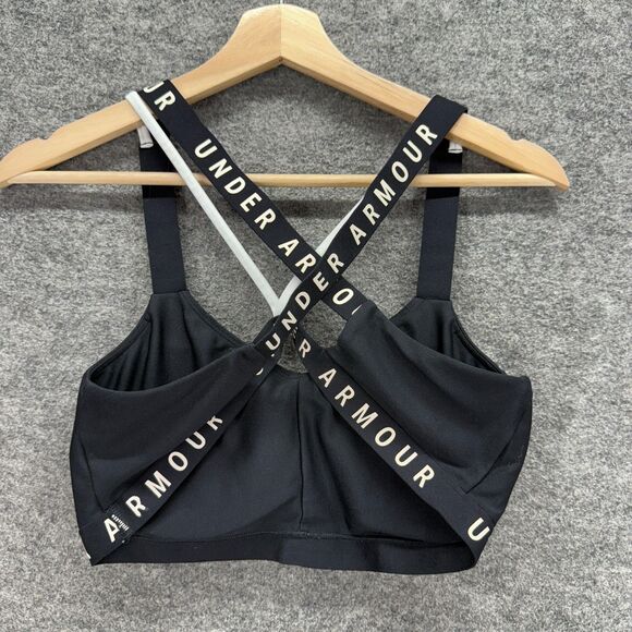 Under Armour Activewear Sport Bra Women M Medium Black Push Up Racerback Active - Picture 2 of 3